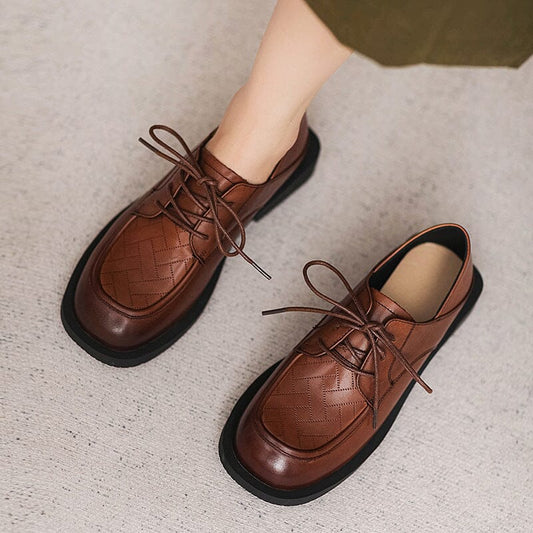 Autumn Retro Leather Lace Up Casual Loafers Aug 2023 New Arrival 