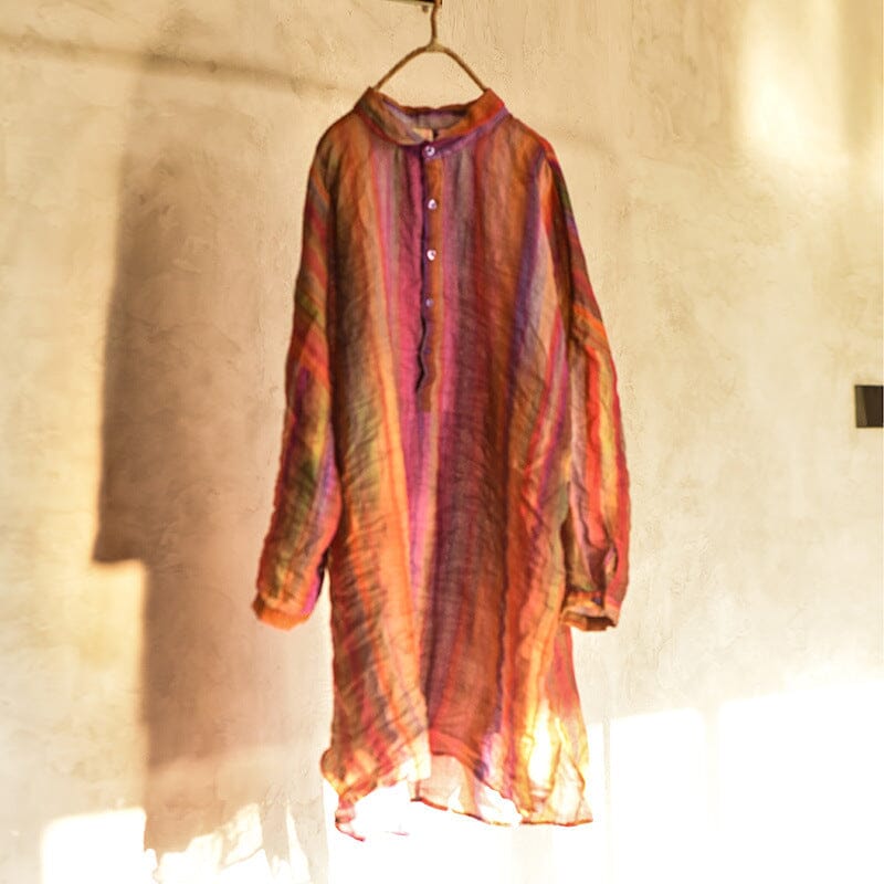 Autumn Retro Print Linen Casual Dress Aug 2023 New Arrival 