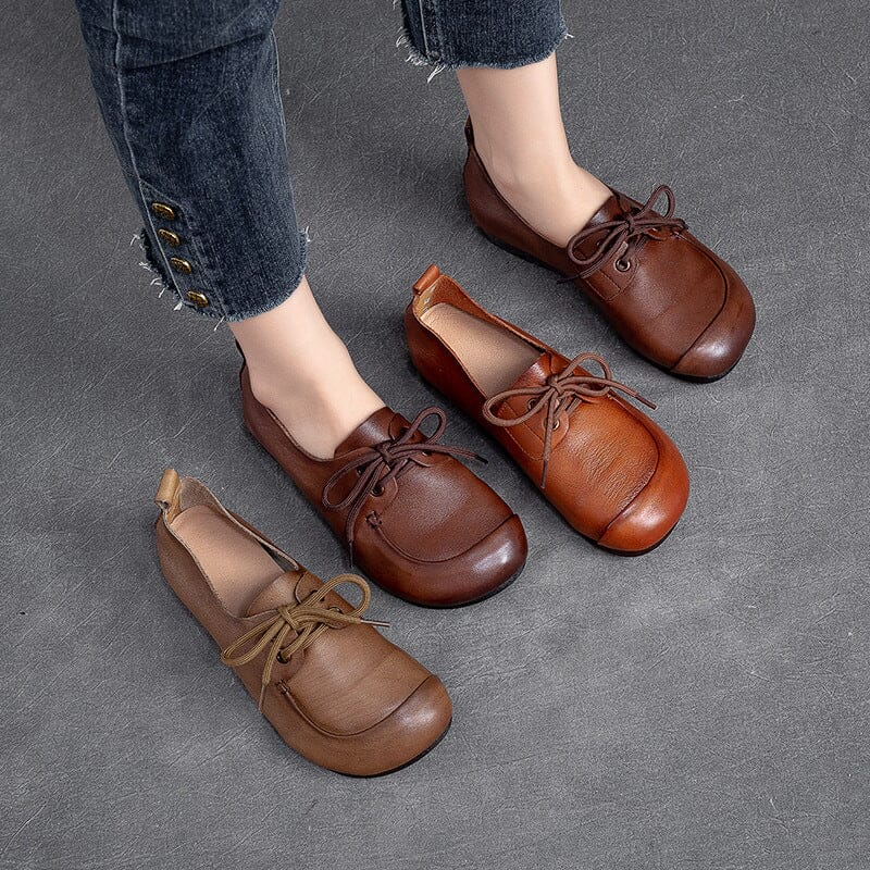 Autumn Retro Soft Leather Flat Casual Shoes Jul 2023 New Arrival 