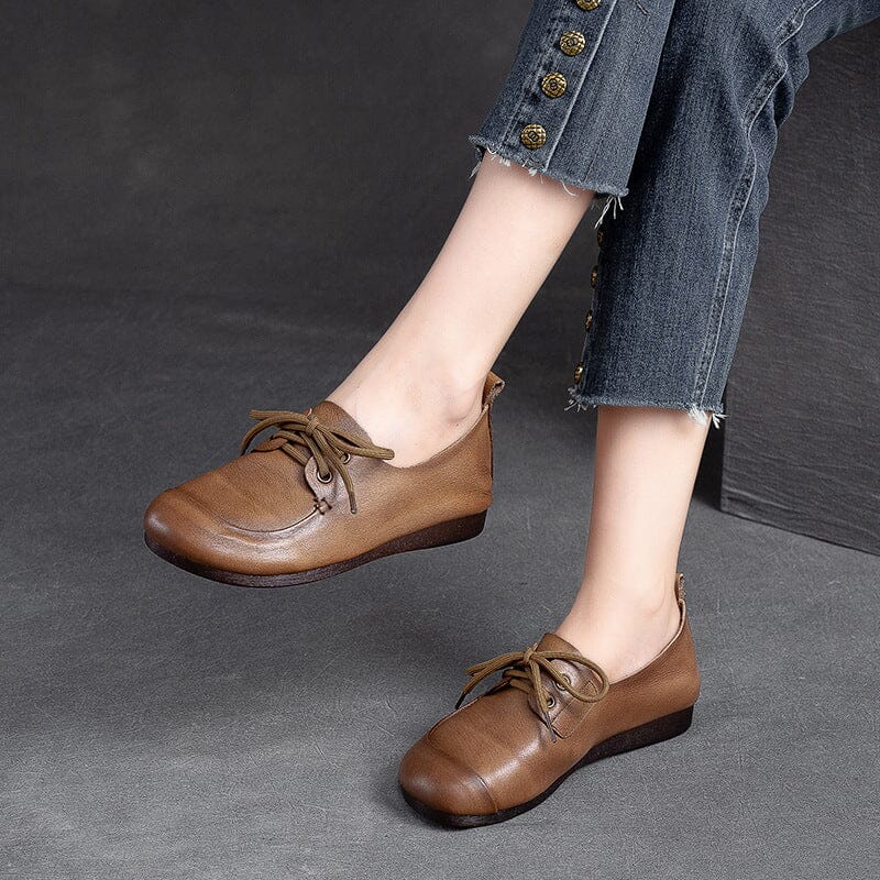 Autumn Retro Soft Leather Flat Casual Shoes Jul 2023 New Arrival 