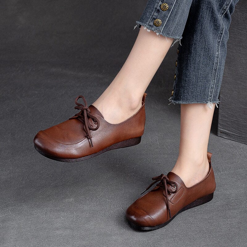 Autumn Retro Soft Leather Flat Casual Shoes Jul 2023 New Arrival 