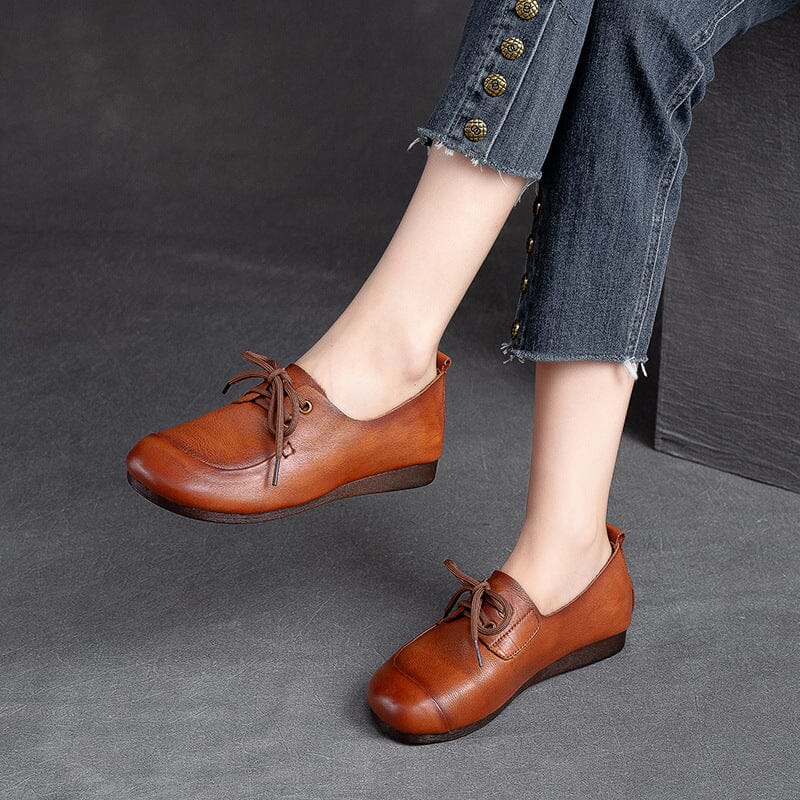 Autumn Retro Soft Leather Flat Casual Shoes Jul 2023 New Arrival 