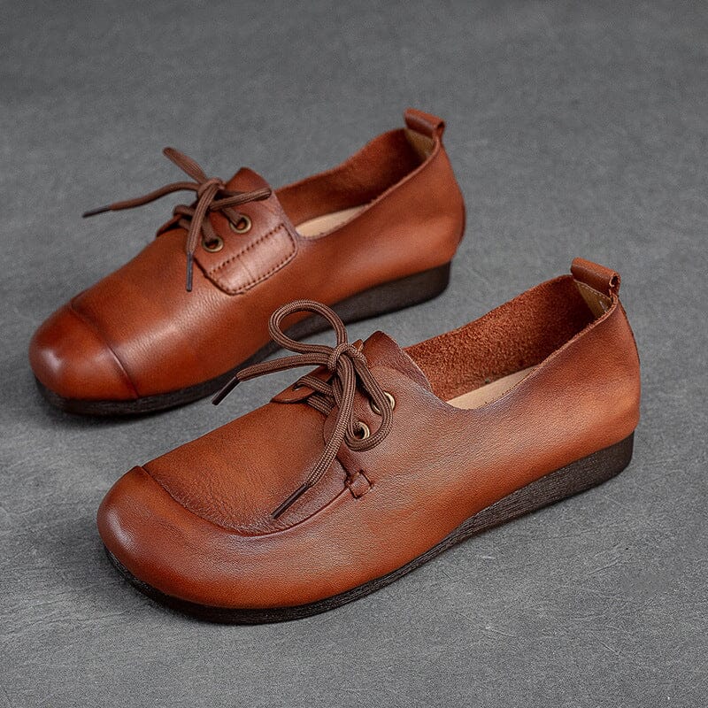 Autumn Retro Soft Leather Flat Casual Shoes Jul 2023 New Arrival Caramel 35 